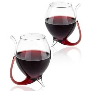 “WINO” Wine Sippers 2 w/Glass Straws New Vintage in box Clear glass with feet